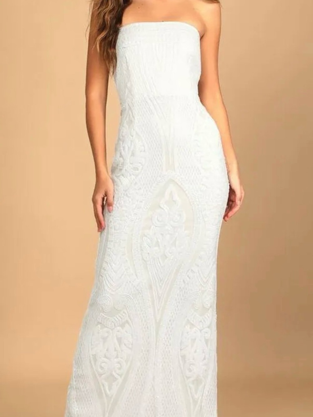Lulu's White Strapless Embroidered Maxi Dress